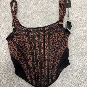 Frederick's of Hollywood Leopard Print Corset Bra - Brown and Black